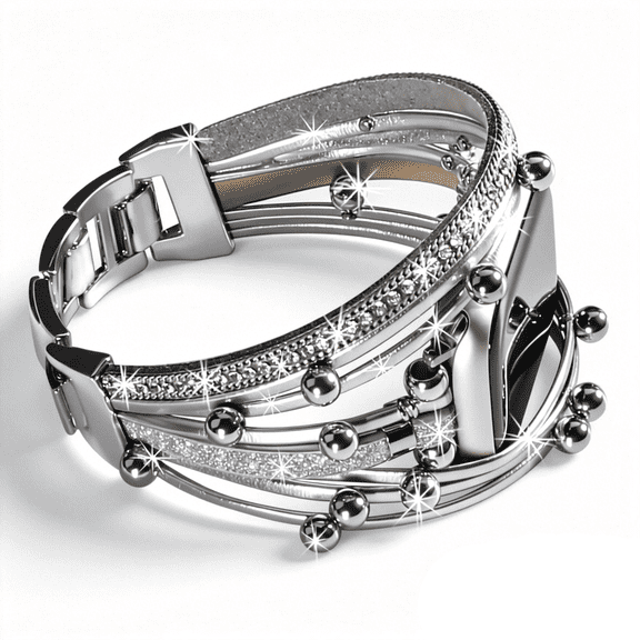 Boho Layered Beaded Bracelet Band Compatible with Apple Watch 38-49mm, Sparkly Rhinestone Multi-Strand Metal Strap, Dressy Jewelry Wristband for iWatch Series11 10 9 8 7 6 5 4 3 SE Ultra