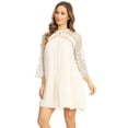 thumbnail image 3 of Womens A-line Flowy 3/4 Bell Sleeve Semi Sheer Lace Crochet Swing Mini Dress, 3 of 6