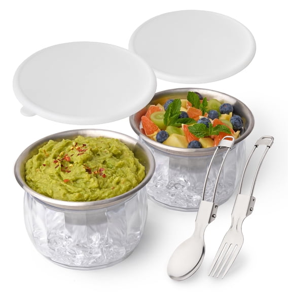 Useful Co. Dip Chiller Bowl with Lid, 20oz 2-Pack, Chilled Dip Bowls for Parties, Cold Dip Bowl-Chilled Serving Dish for Parties, Salad Bar Containers, Condiment Serving Tray