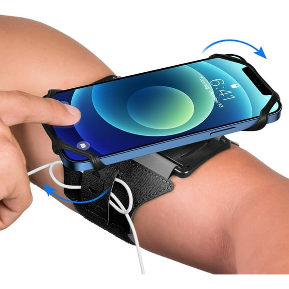 Running Armband 360°Rotatable for iPhone 16/15/14/13/Pro Max/Pro/Mini/12/11/SE/Xs/XR/X/8/7/Plus, Fits All 4-6.7 Inch Smartphones, with Key Holder Phone Armband for Running Hiking Biking (Black)