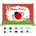 thumbnail image 2 of YOITEA 5x4ft Happy Birthday Backdrop for Cartoon Ladybird Children Birthday Party Photography Background Red Floral Green Lawn Ladybug Party Banner Wallpaper Kids Adult Photo Studio Props, 2 of 5
