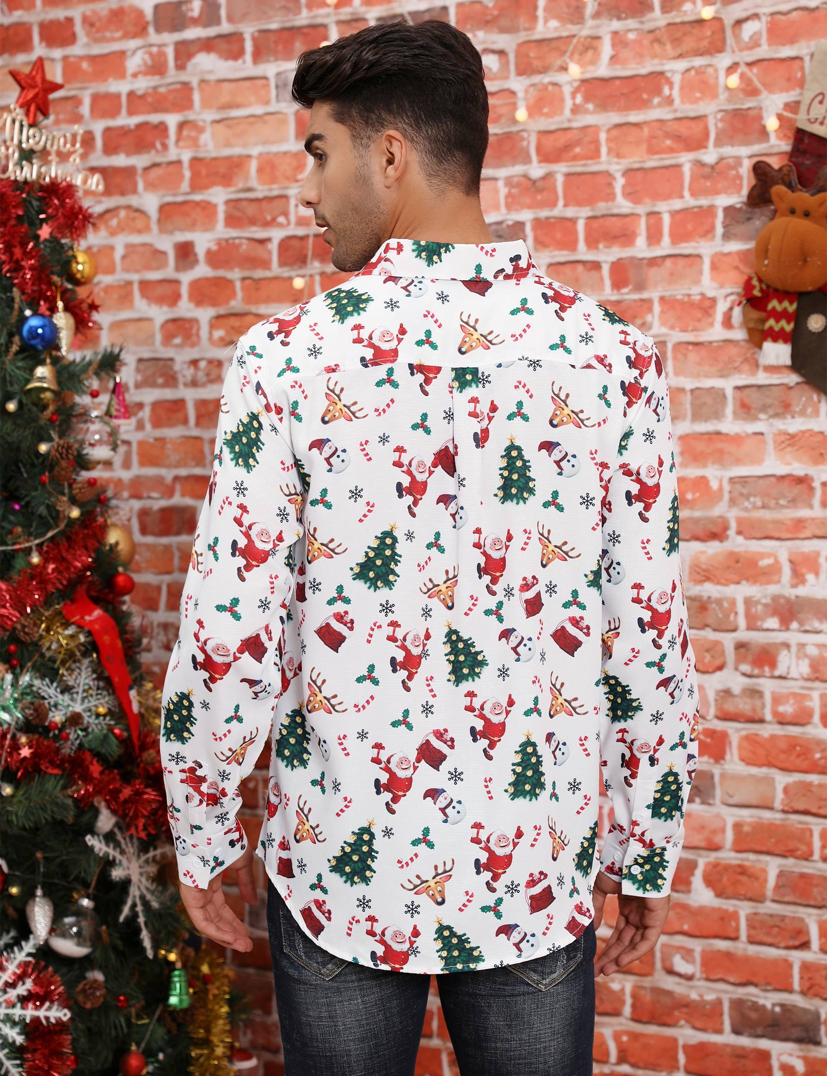 Herren Kerstshirt 3D Gedrukt Santa Claus Shirts Grappig Lange Mouw Button Down Lelijke Kerstmis Shirt Sneeuwman Elf Kerstmis Kostuum Feestelijke Vakantie Party, Zwart, M