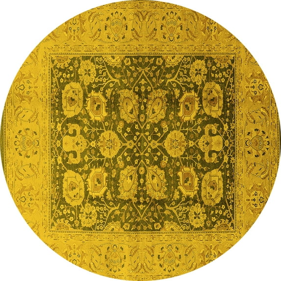 Ahgly Company Indoor Round Oriental Yellow Traditional Area Rugs, 5' Round