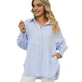 thumbnail image 3 of Womens Striped Button Down Shirts Long Sleeve Tunic Tops Blue S, 3 of 9
