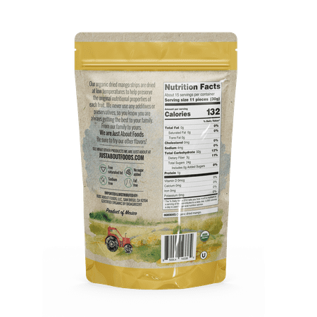 Just About Foods Organic Dried Mango Organic, Healthy Snack Gluten-free, Non-GMO, Paleo & Kosher Certified, Soft and Chewy, 1 LB, Single Ingredient