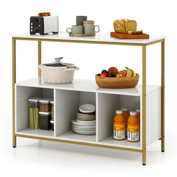 Giantex ideboard Buffet Table w/Storage Cabinet & Shelves, Coffee Bar Station, Microwave Oven Stand, Stationary Kitchen Island Cart