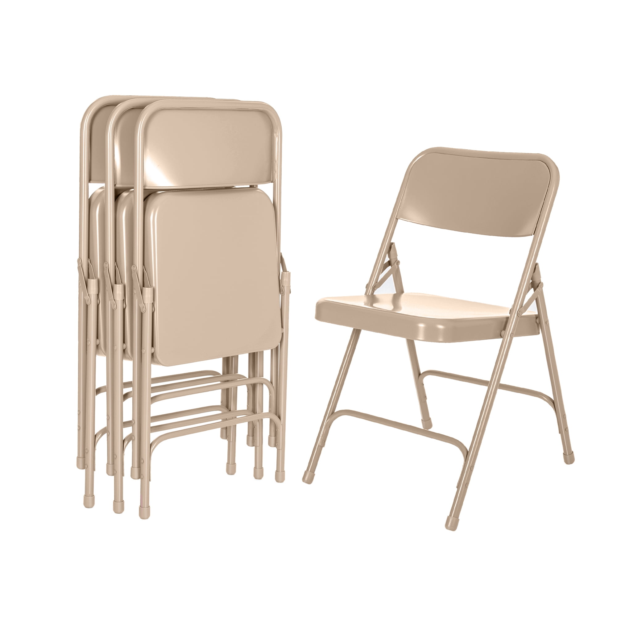Hampden Furnishings Bernadine Collection Steel Double Hinge Folding Chair, Beige, 4 Pack