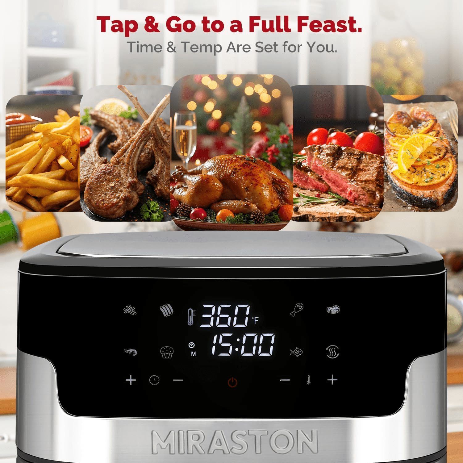 MIRASTON Air Fryer, 8.5-QT Family Size, 8 Preset Recipes, One-Touch Digital Control Presets, Stainless Steel