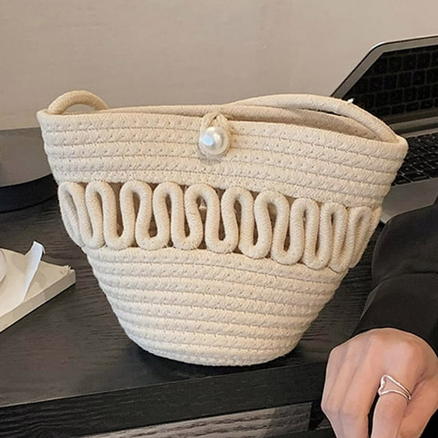 Sacs de Plage pour Femmes Mode Tissé Sac Fourre-Tout pour Dames Simple Portable Sac Fourre-Tout Décontracté