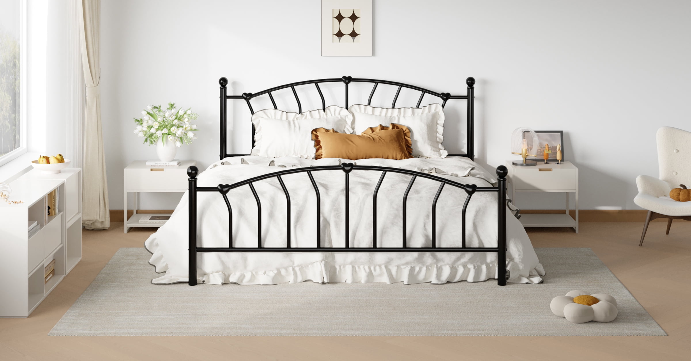 SHA CERLIN 14 Inch King Size Metal Platform Bed Frame with Heart Shaped Iron-Art Headboard/Footboard, Under Bed Storage, Noise Free Mattress Foundation, Easy Assembly, Black