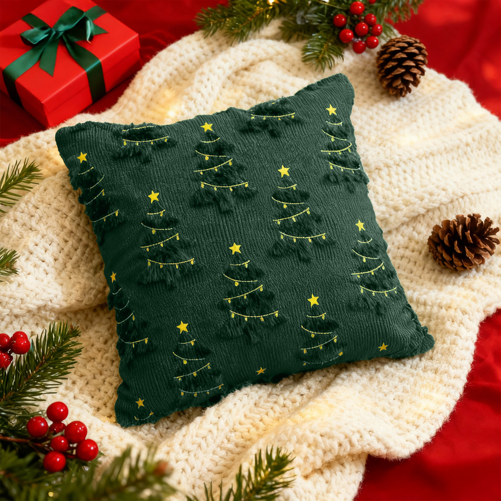 Sanmadrola Christmas Pillow Covers Soft Fluffy Pillowcases for Home Decor Winter Holiday Cushion Cases for Sofa Couch Bedroom Living Room Xmas Decoration 18x18 Green Christmas Tree