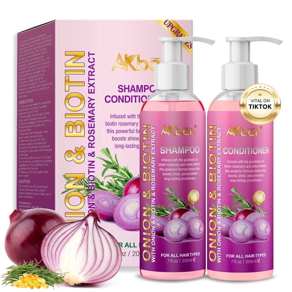 Onion Rosemary and Biotin Shampoo and Conditioner Set for Strengthening, Moisturizing & Encouraging Longer, Healthier Hair, Hair Loss and Thinning Hair, Paraben-Free, Growth Shampoo and Treatment Set