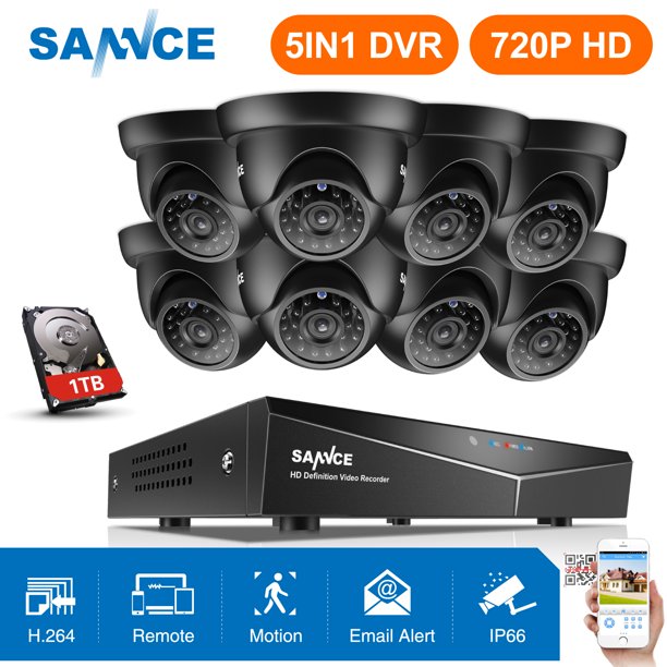 SANNCE 8CH 1080N DVR 8PCS 720P HD Security Camera System Indoor/Outdoor IP66 Weatherproof Dome