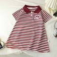 thumbnail image 2 of mgoYE Girls Striped Polo Dress Short Sleeve Cotton Casual Dress for Toddler Little Baby Girls, Bear Embroidery Cute Soft Spring Summer Dress(Red,9-10 Years), 2 of 3