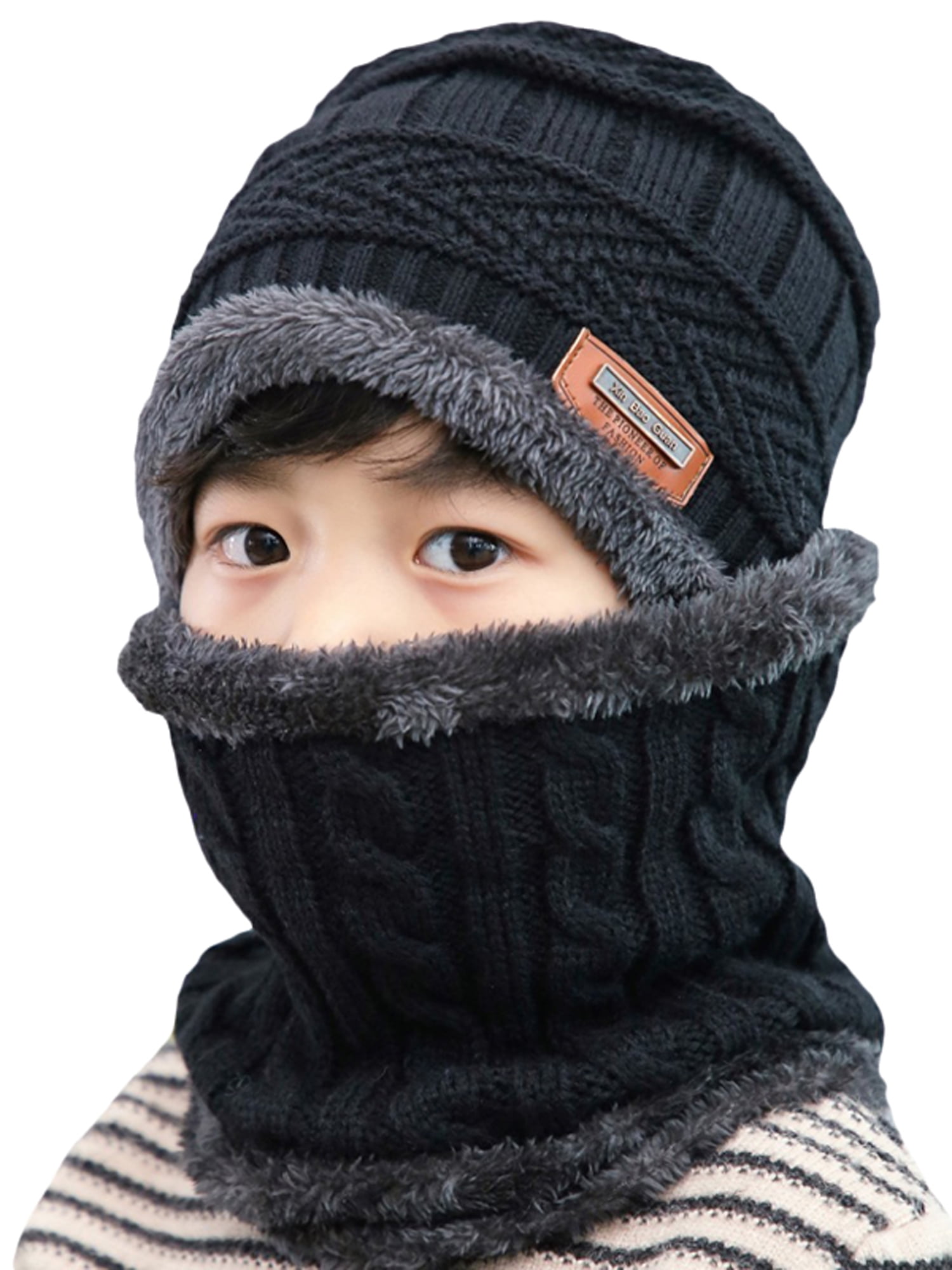 Autumn/Winter Ladies Knitted Hat Integrated Hat with Zipper and Fleece Windproof and Cold-proof Scarf Hat Suitable for Outdoor Riding Skiing