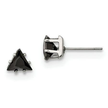 - Stainless Steel Polished 6mm Black Triangle CZ Stud Post Earrings