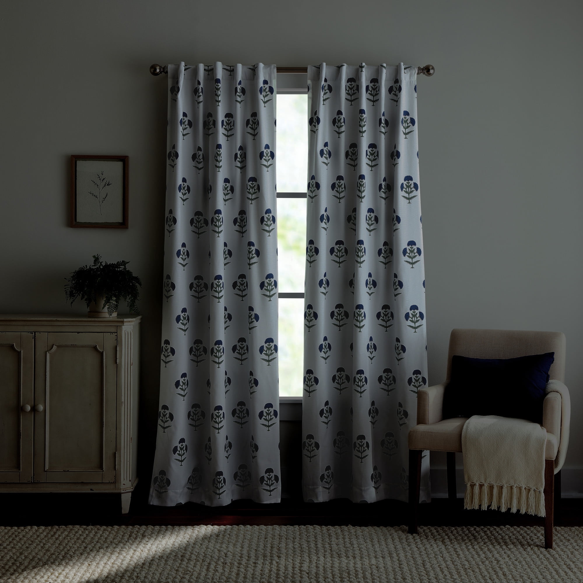 Martha Stewart Ayana Curtain Panel Pair, Blue, Back Tab, Blackout, Indoor, Adult, 2 Piece Set, 37" x 95"