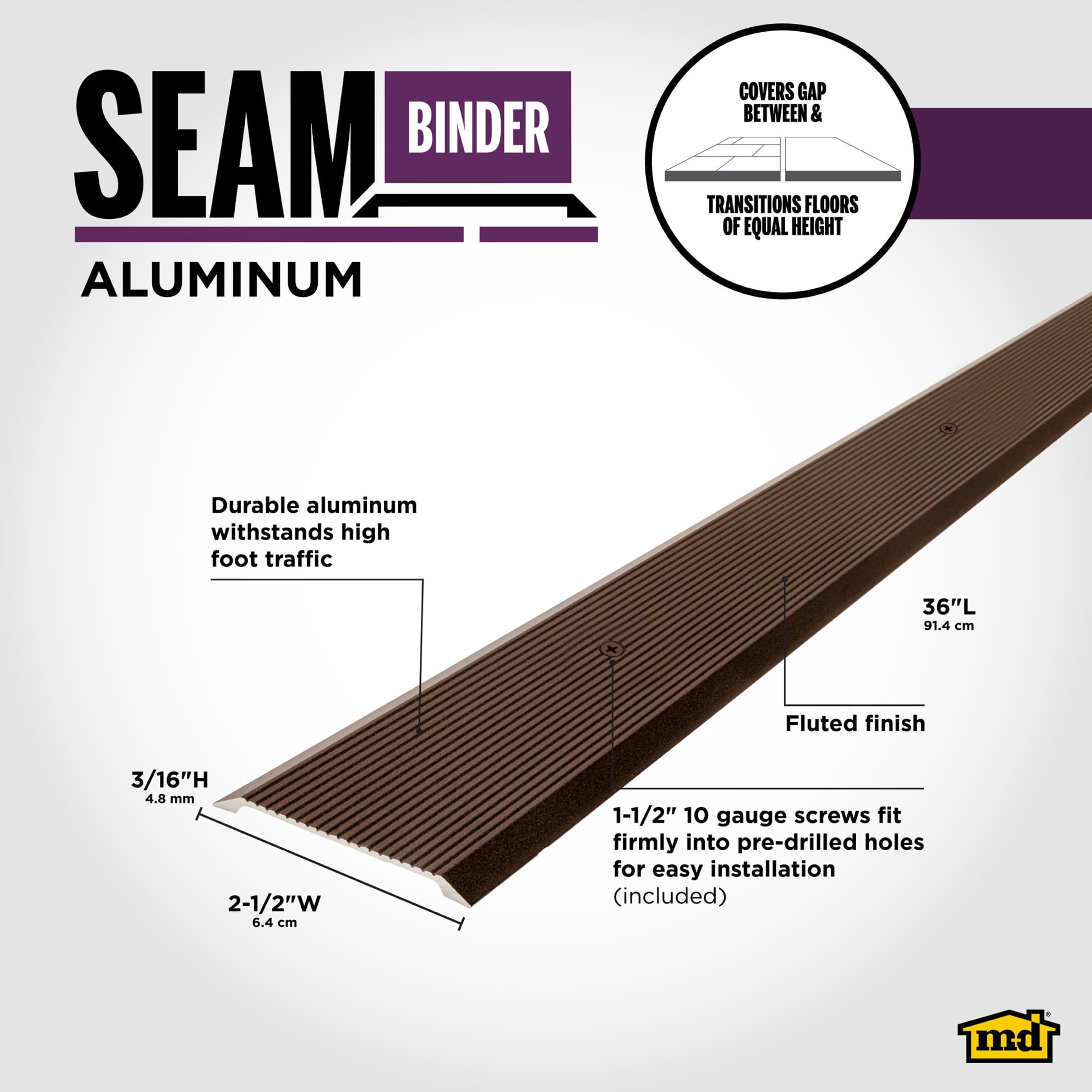 M-D Building Products 43974 2-1/2 In. X 36 In. Forest Brown Aluminum Seam Binder w/ Screws & Anchors