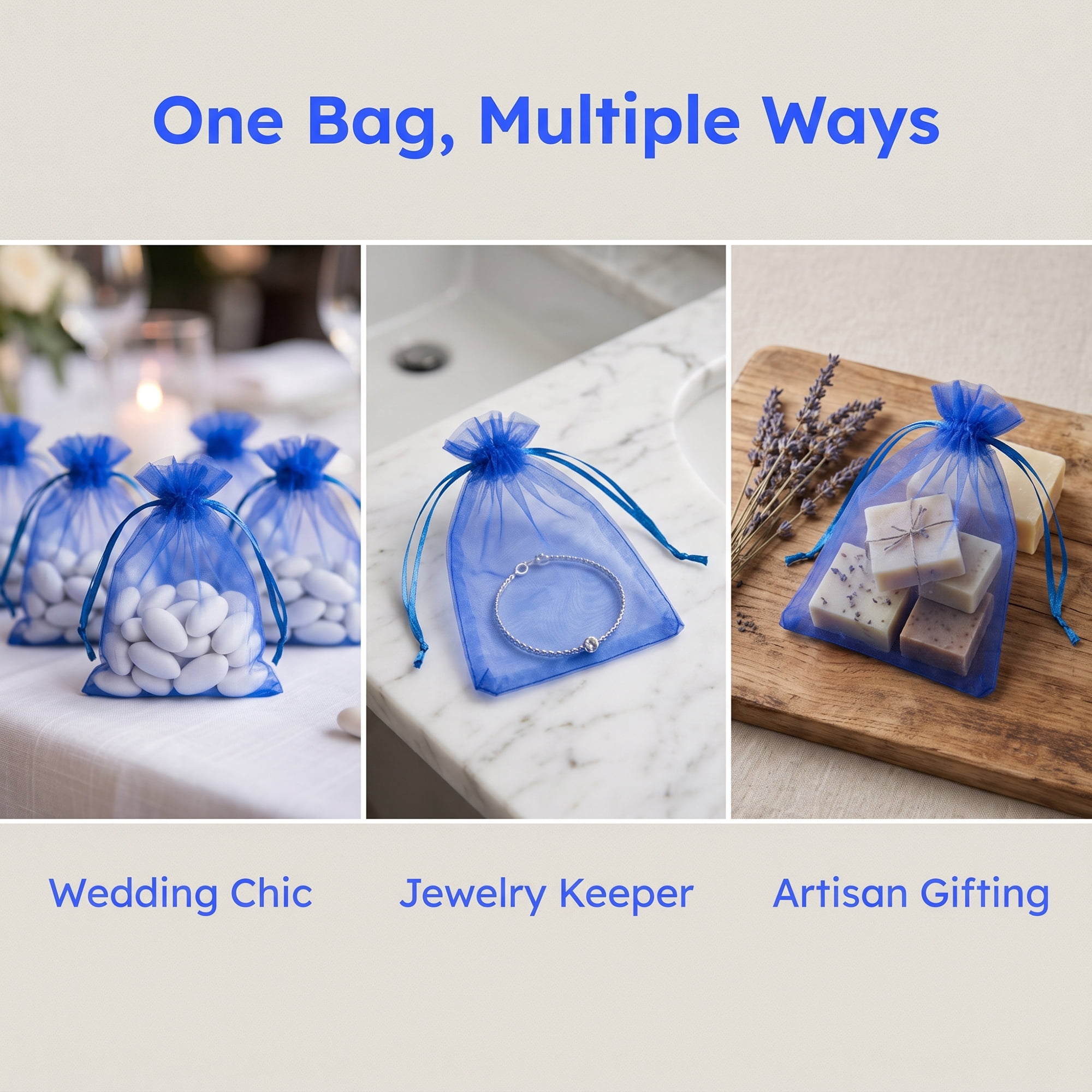 Unique Bargains Multi-Purpose Gift Bags with Handles for Events Royal Blue 3.9" x 5.9"