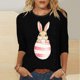thumbnail image 2 of Tops de Cuello Redondo para las Mujeres Pascua Impresa 3/4 Mangas Blusa, Ligera Imitación Algodón Top Casual, 2 of 5