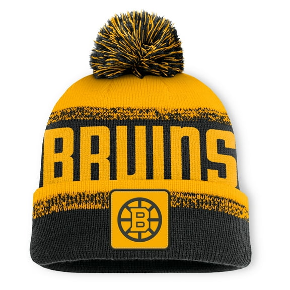 Men's Fanatics Black/Gold Boston Bruins Fundamentals Thrive Cuffed Knit Hat with Pom