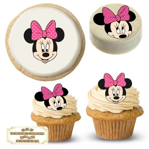 Minnie Mouse 2 inch Heads ~ Pink Bow ~ Pre Cut Edible Cake Stickers