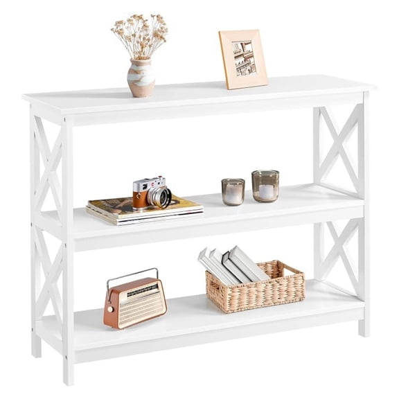 Sunshen Console Table with 3 Storage Shelves, Entryway Table Sofa Side Table Narrow Long Bookshelf for Hallway Living Room, Accent Furniture, White | Bookshelf