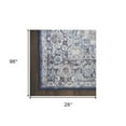 thumbnail image 4 of 8' Blue and Ivory Floral Power Loom Distressed Washable Runner Rug, 4 of 9
