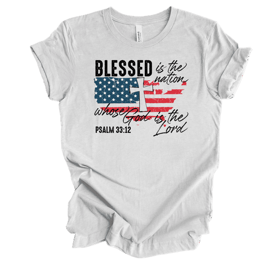 Trenz Shirt Company Women's Blessed Is The Nation Psalm 33:12 Short Sleeve Shirt-Ash-3X-Large