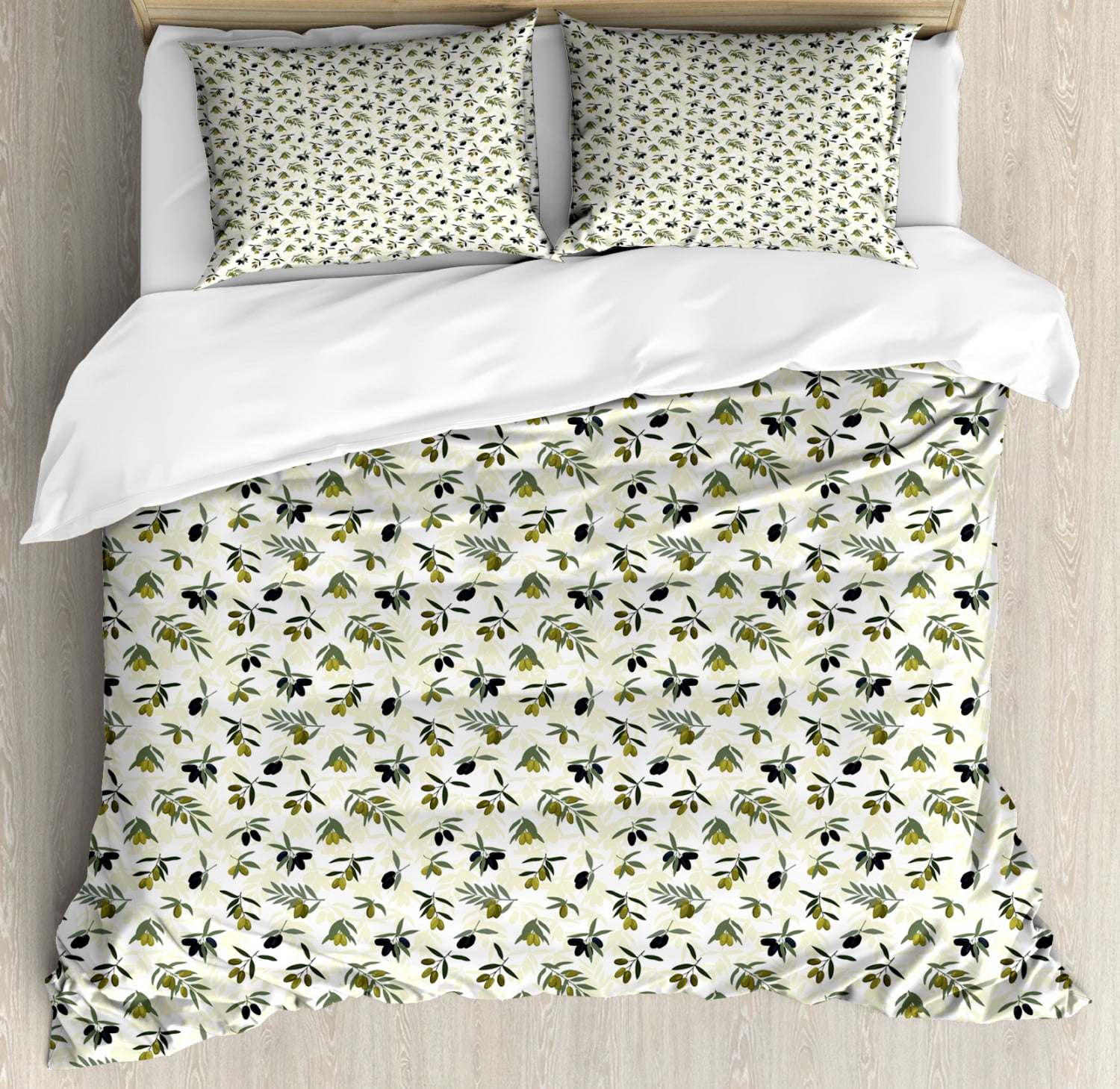 Olive Duvet Cover Set, Leafy Silhouettes and Iconic Vegetable