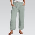 thumbnail image 2 of GTEYOIJN Women's Legendary Mid Rise Flare Jean Linen Pants Women's Summer Pants Lightweight Linen Summer Pants with Pockets Casual Pants Elastic and Comfor table Fabric Pants Sports and Leisure Beach, 2 of 5