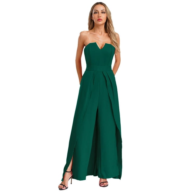 renvena Womens Off Shoulder Dress Ankle Length Ruffled Maxi Dressing Gown for Wedding Party Dark Green S