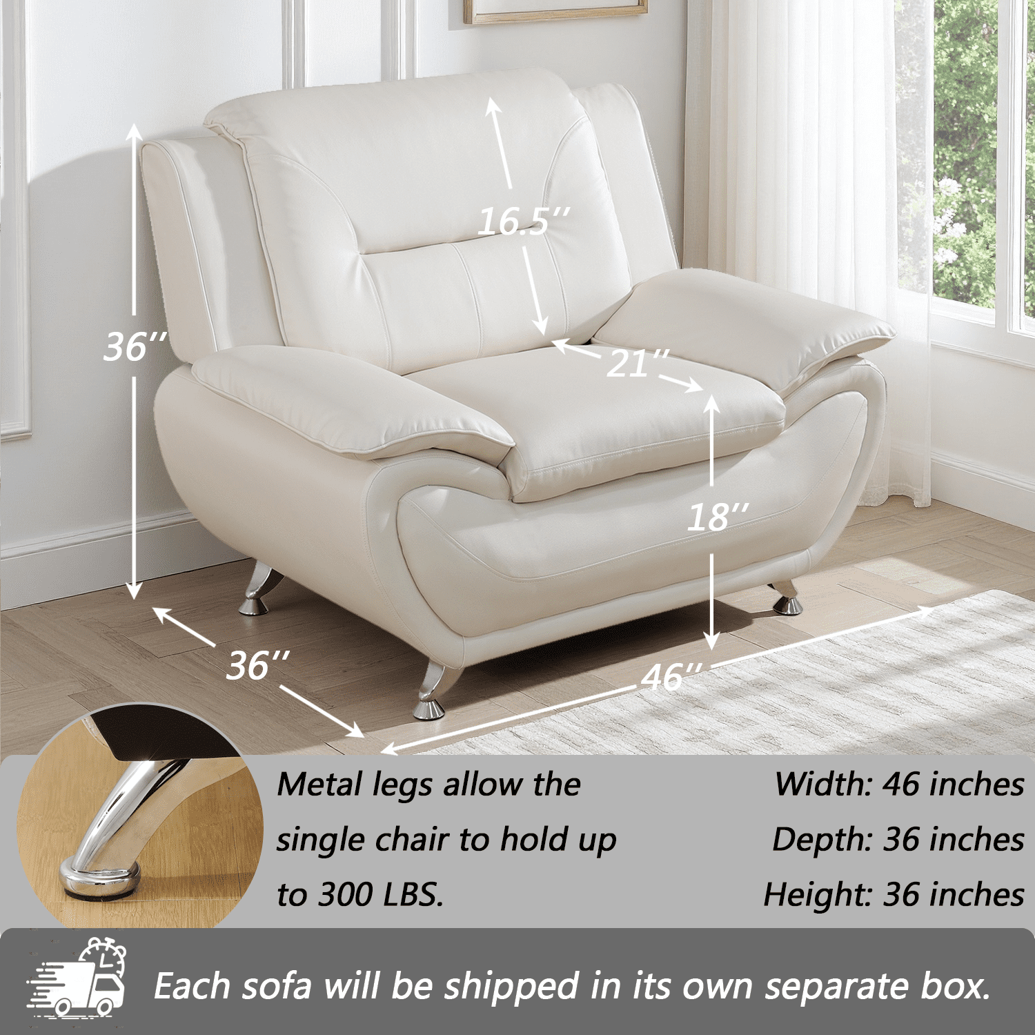 Caberryne Leather Couch Set,Modern Sofa for Living Room Furniture Sets,46" Modern Chair for Living Room/Office/Bedroom/Apartment(Cream)