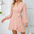 thumbnail image 6 of OSOLU Women Summer Solid Color Elegant Sleeved Lapel Hemline Skirt Dress Fashionable Sundress Dresses For Women 2025 Elegant Classy, 6 of 9
