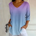 thumbnail image 6 of thefmos Women's 3/4 Sleeve Gradient Pullover Tops Summer V Neck Flowy Casual Blouses Loose Fit Cute Trendy Tshirt Basic Work Clothes, Navy 2XL, 6 of 7