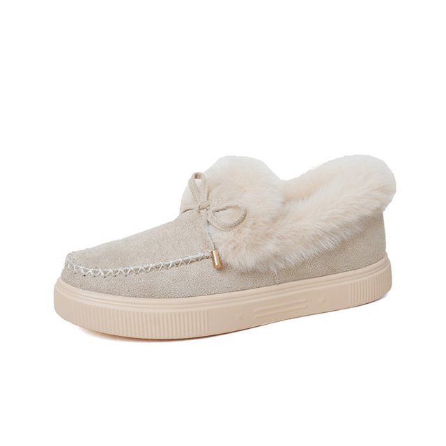 Zapatos de mujer acolchados de algodón 23 Invierno Zapatos cálidos con lazo europeos y americanos Zapatos planos de talla grande con pelo Zapatos de mujer de talla grande