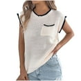thumbnail image 3 of Horkkom Short Sleeve Sweater for Women Crew Neck Color Block Pullover Sweaters Summer Casual Tops with Pocket L, 3 of 9