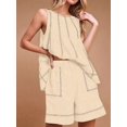 thumbnail image 6 of Women Short Sets 2 Piece Vacation Outfits Sleeveless Tank Top and Shorts Matching Set with Pockets Apricot Color S, 6 of 7