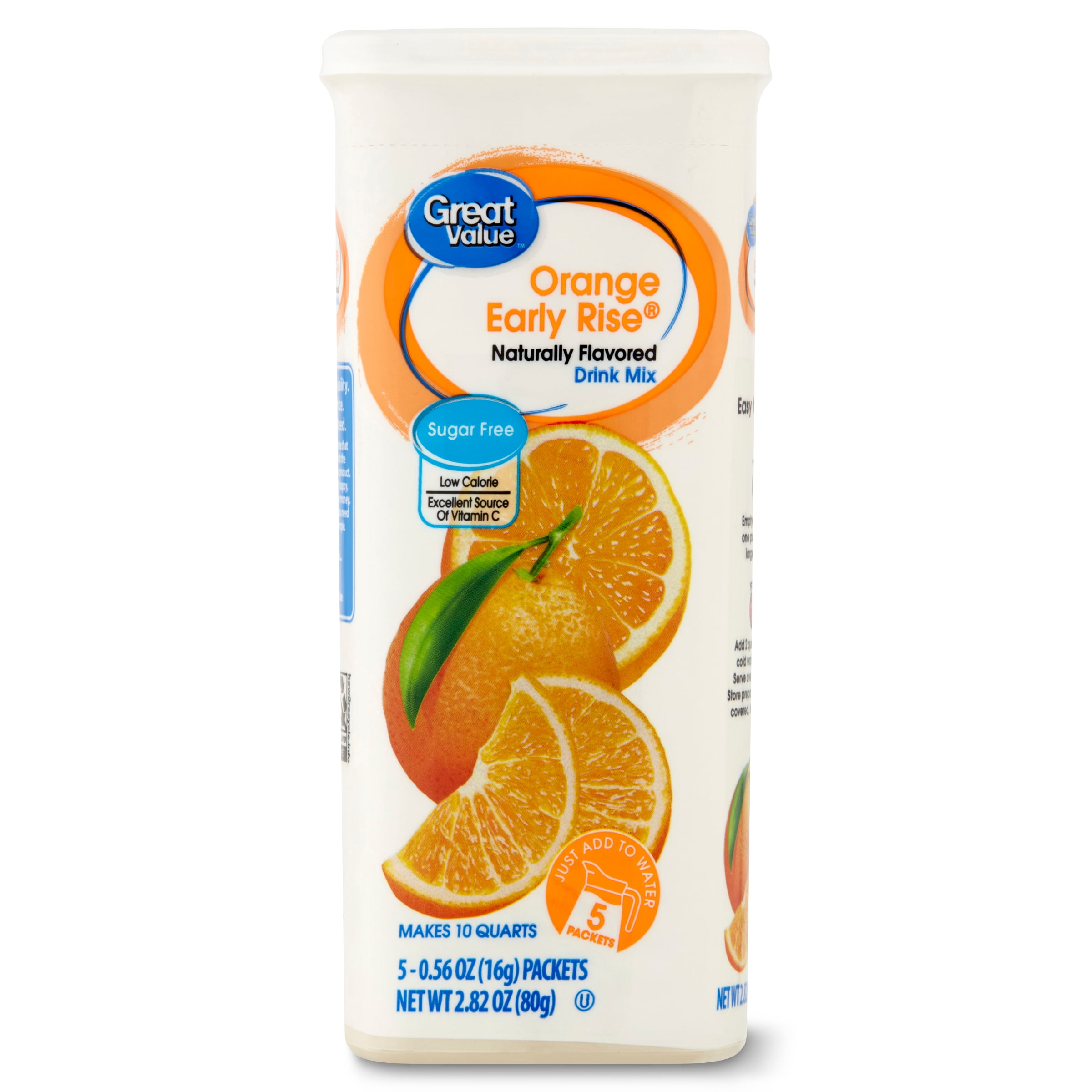 Great Value Sugar-Free Orange Early Rise Drink Mix, 0.56 Oz, 5 Ct