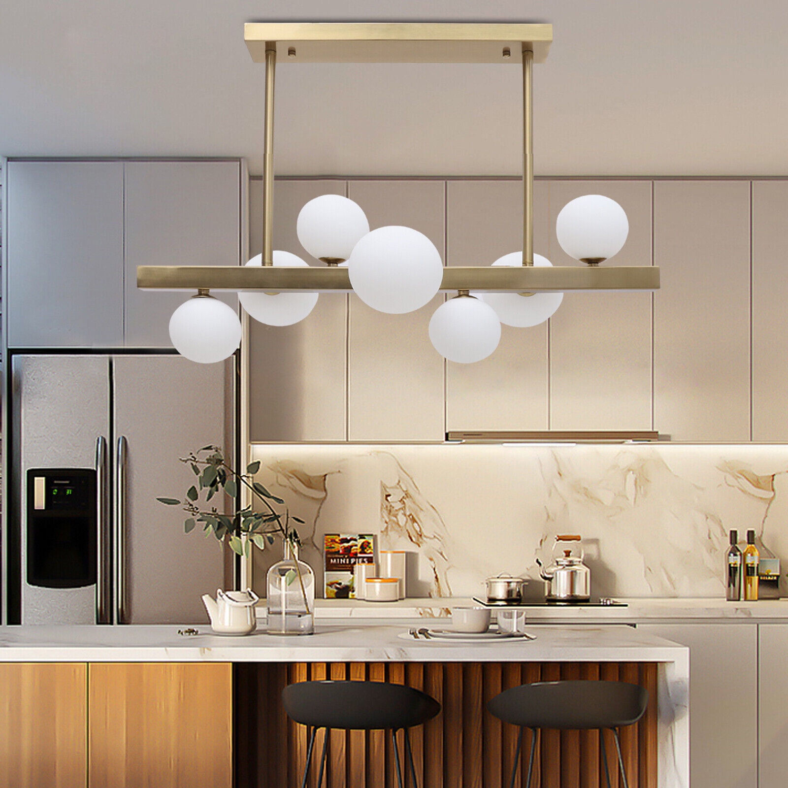 Miumaeov Modern 7 Light Linear Bubble Chandelier Glass Ball Ceiling Pendant Lamp Lighting Fixture for Living Dining Room Kitchen Island Walmart