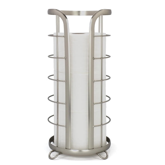 Brookstone Freestanding Toilet Paper Holder Stand with Storage Base, Nickel
