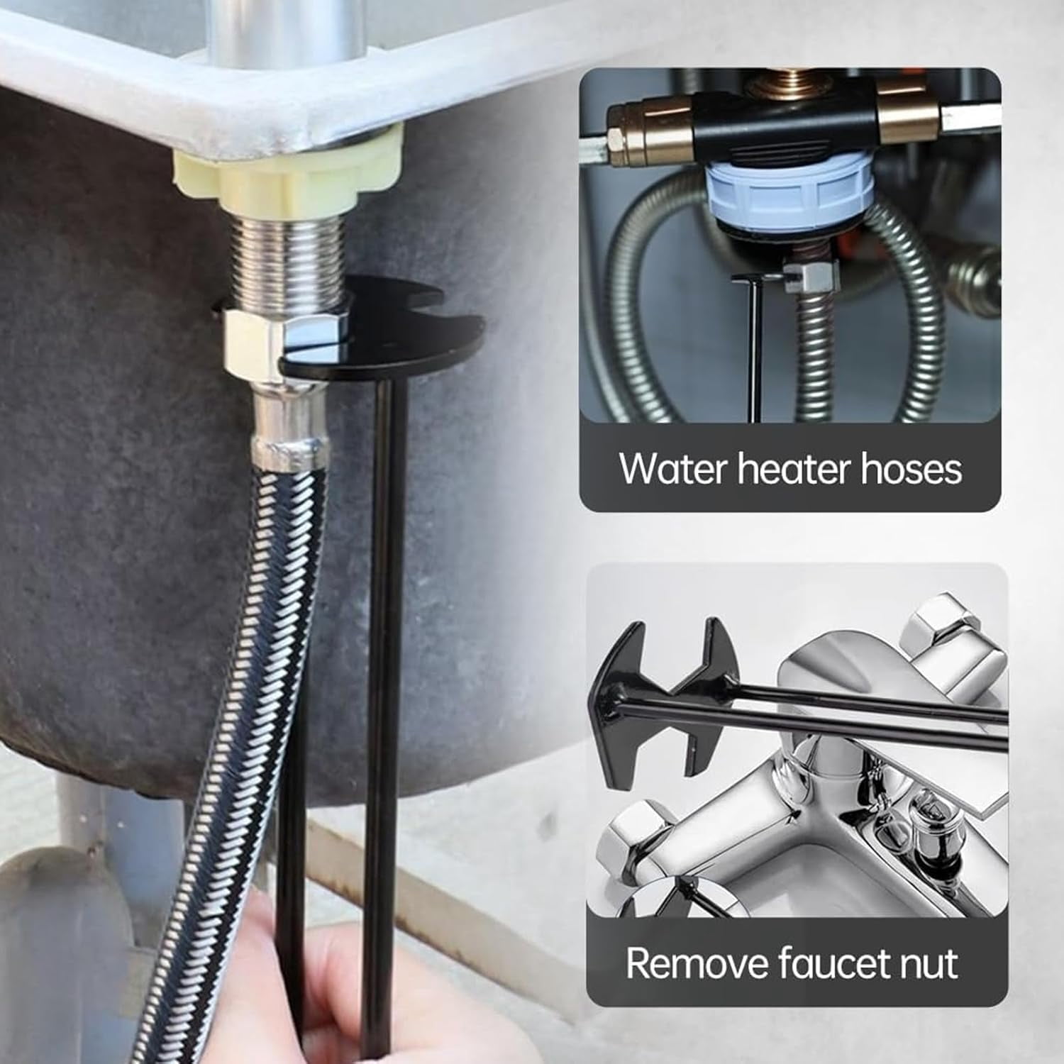 Multifunctional Sink Wrench for Plumbing Repair – Under Sink Basin Wrench for Tight Spaces, Faucet Wrench for Undermount Sink, Kitchen & Bathroom Repair Tool (#B)