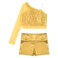 thumbnail image 3 of Alvivi Kids Girls Ballet Dance Outfits Shiny Metallic Crop Top with Booty Shorts Gymnastics Tracksuit Gold 8, 3 of 7