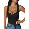 thumbnail image 2 of Women'S Summer Sleeveless Tops Ribbed Knit Notched V Neck Fitted Tank Shirts Black L, 2 of 9