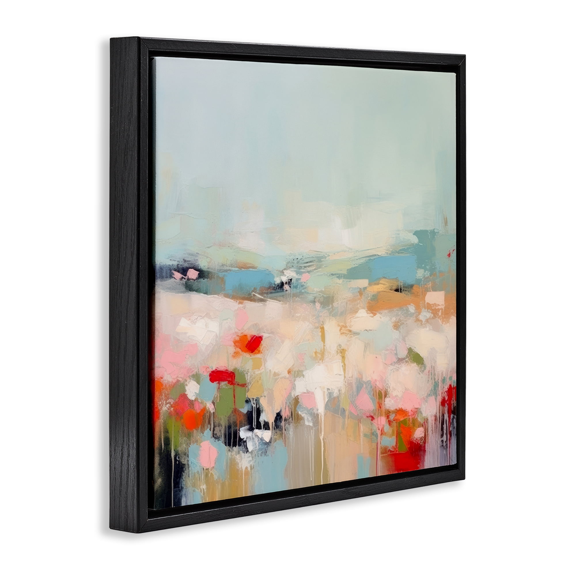 Stupell Industries Pastel Paint Drip Scene Abstract Painting Black Floater Framed Canvas Art Print Wall Art, 25 x 25