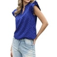 thumbnail image 4 of INSPIRE CHIC Summer Eyelet Tops for Women's Dressy Casual V Neck Ruffle Cap Sleeve Lace Embroidered Blouses XS Royal Blue, 4 of 6