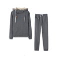thumbnail image 1 of LUXUR Ladies Solid Color Two Piece Outfit Fleece Fuzzy Sports Hooded Sweatshirts And Sweatpants Dark Gray S, 1 of 8