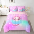 thumbnail image 2 of Manfei Letter U Monogrammed 7-Piece Bedding Comforter Set,Cute Cartoon Axolotl King Bedding Sets,Pink Blue Bed Sheets For Child,Microfiber Room Decorative Reversible, 2 of 8