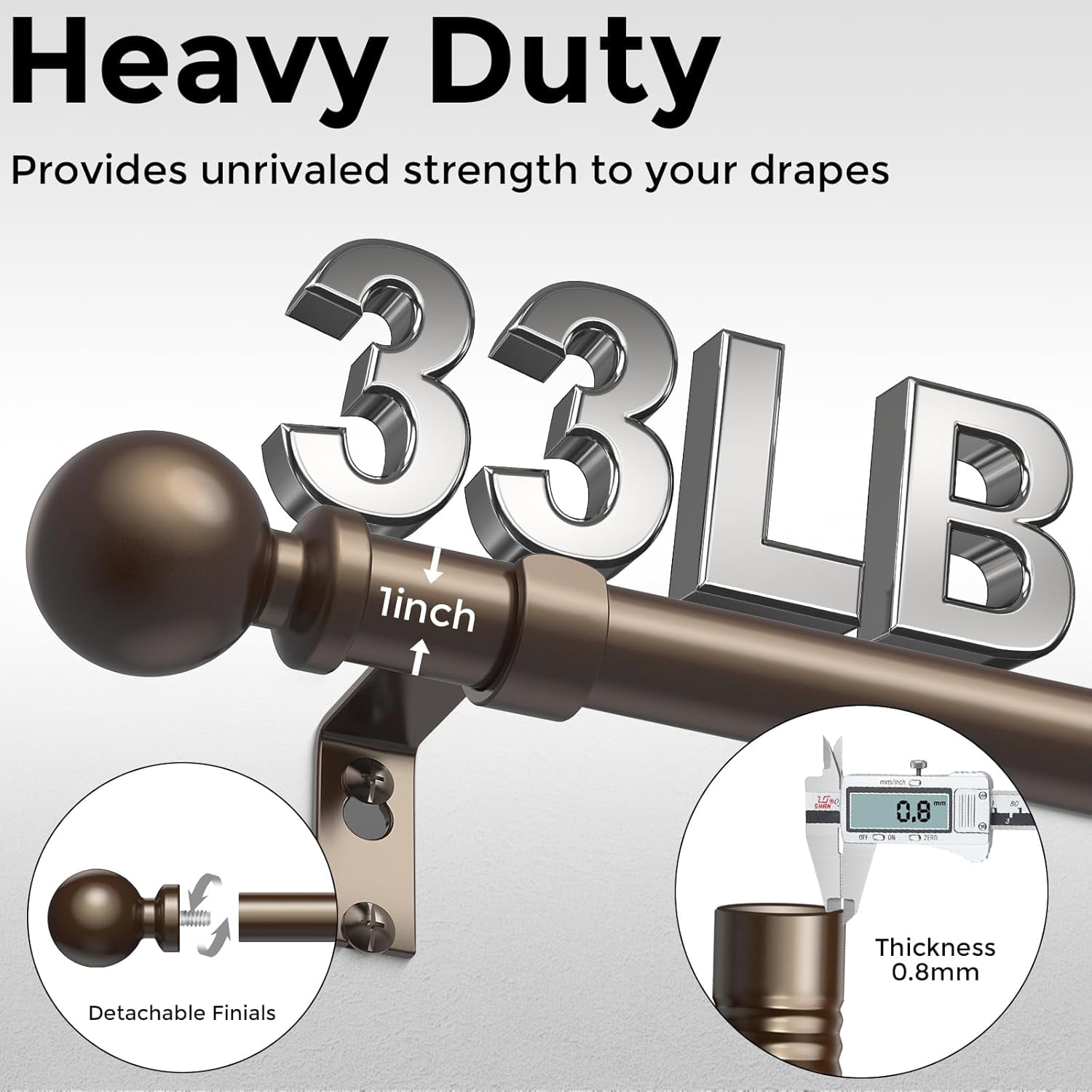 UniMall 2 Pack Bronze Curtain Rod, 1 Inch Adjustable Heavy Duty Curtain Rods for Windows 48 to 84 Inch, Decorative Modern Window Treatment Rods, Splicing Metal Drapery Pole, Easy Installation