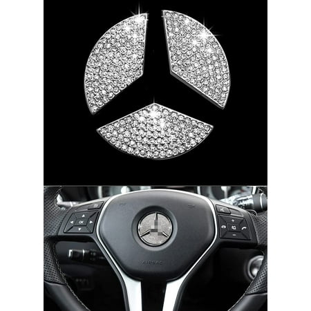 Volant Bling Crystal Emblem Accessoire Intérieur Sticker Autocollant  Compatible avec Mercedes-Benz (45mm))